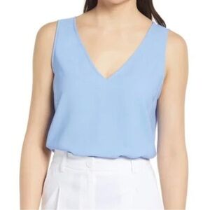 Nwot Nordstrom‎ V-Neck Tank Top Solid Blue Cornflower Size XXS